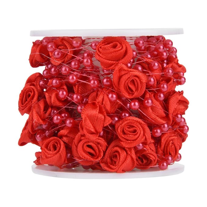 10m rol Roos Kunstparel Draad Kralen Slinger String DIY Bruiloftsdecoratie(rood) rood