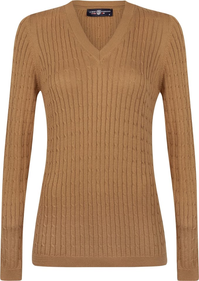 Jimmy Sanders V-Neck Sweater - V Trui - 100% Katoen Dames Camel - L