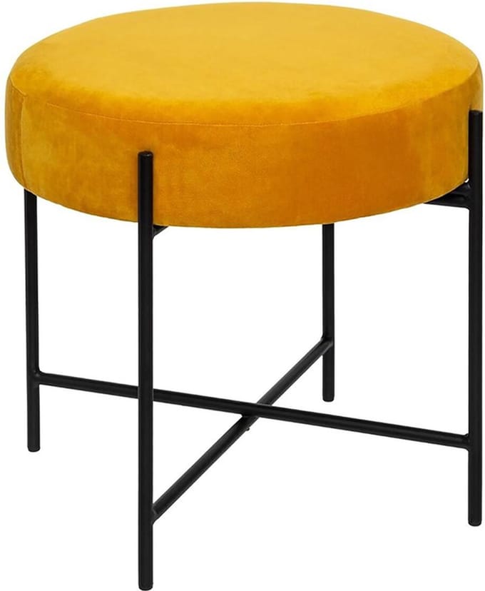 Gele fluwelen kruk met ijzeren poten 45 cm - Fer|Polyester - Geel - SILUMEN