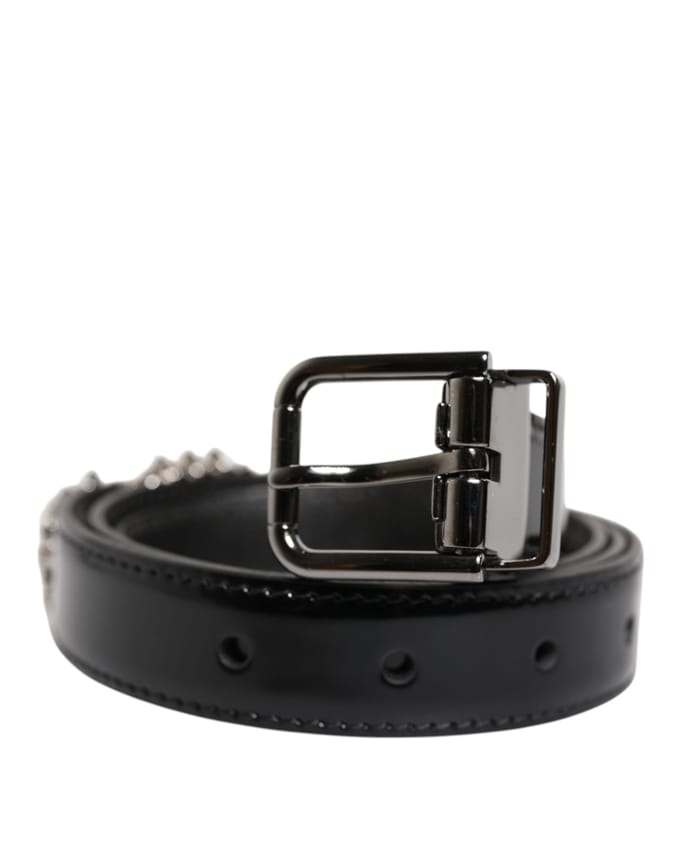 Dolce & Gabbana Zwarte Versierde Metalen Logo Gesp Riem