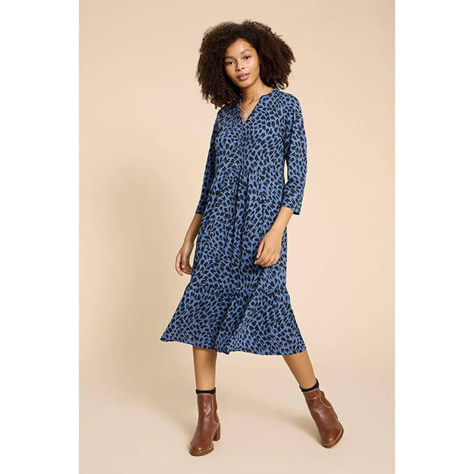 White Stuff Naya Jersey Dre Blue Printed Taglia: 16 REGULAR | Abiti Midi Outlet | Donna | Blu