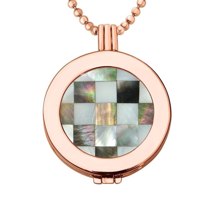 Munthouder met Ketting en Munt 33mm Schelp Blokjes Grijs - Rosegoudkleurig - ERHS895
