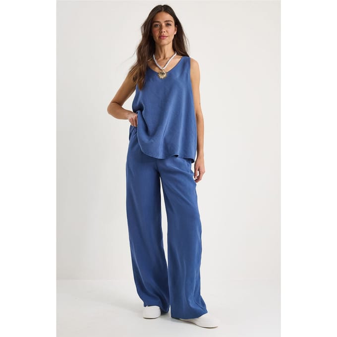 V-hals Katoenen Blouse-Broek Twee-delige Set