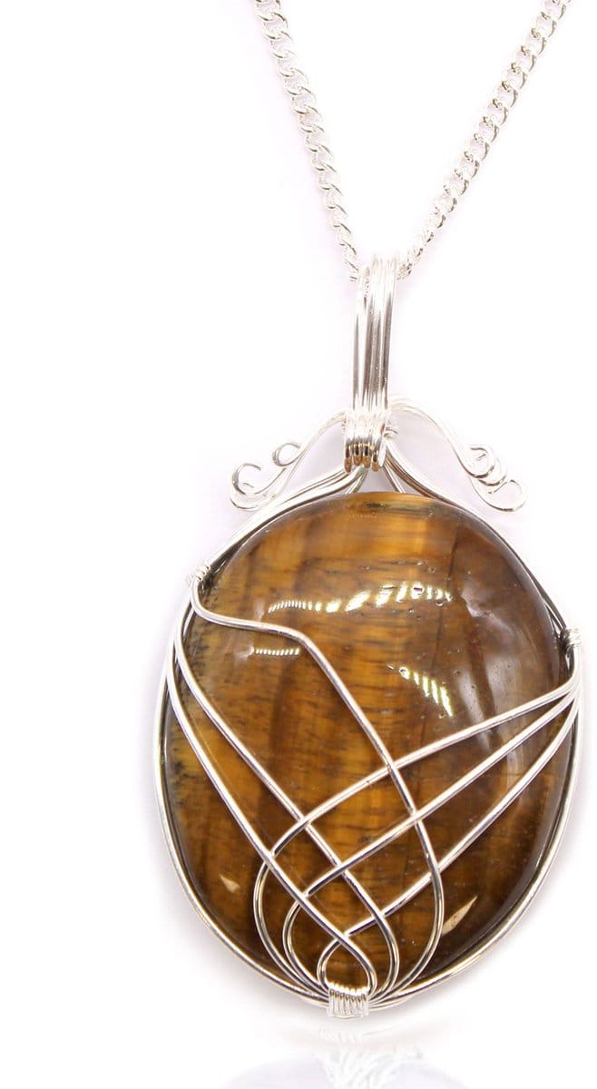 Swirl Wrapped Gemstone Necklace - Tijgeroog