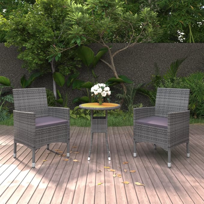 vidaXL - 3-delige - Tuinset - poly - rattan - grijs