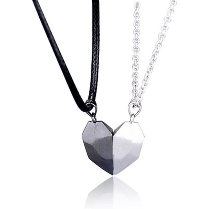 Collier - YWEI - 2 pièces - Argent - Minimaliste - Amoureux Magnétique gray