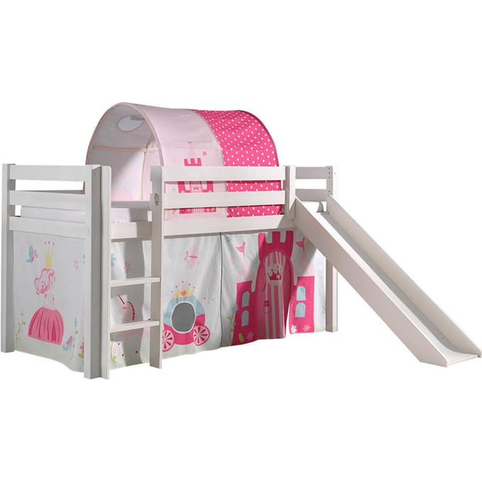 Vipack Halfhoogslaper Pino Wit met Glijbaan & Tunnel 90 x 200 cm Princess