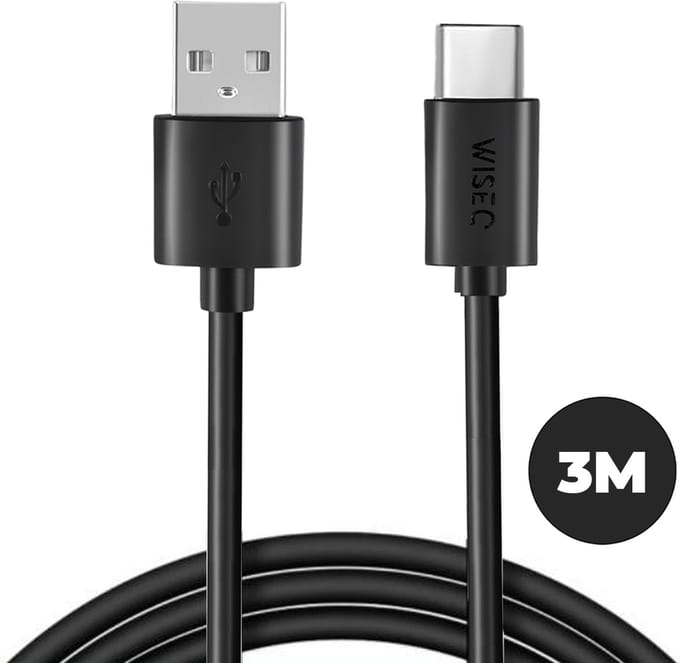 USB-C snellaadkabel 3 meter – USB A naar USB C kabel geschikt voor Samsung & Apple iPhone 17/16/15 – zwart – WiseQ