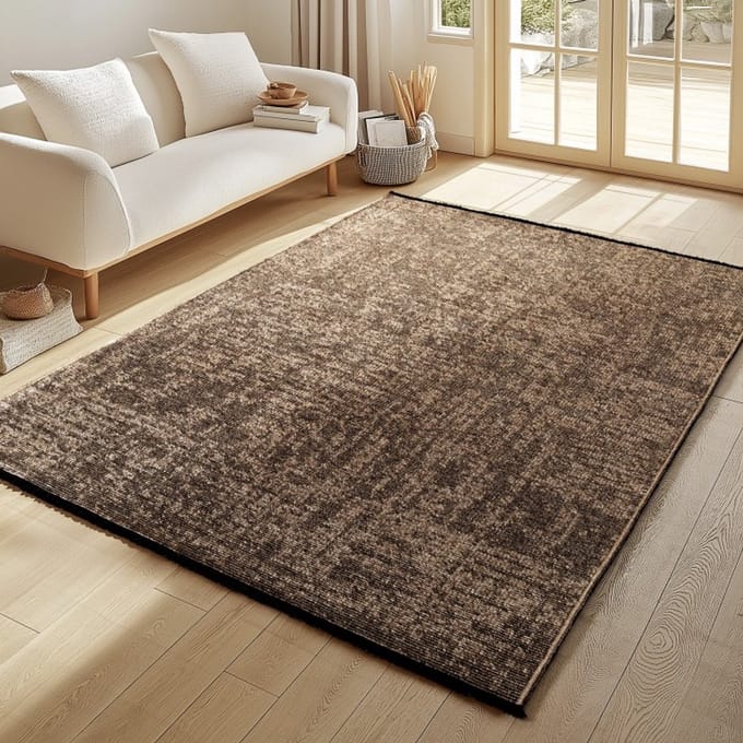 TapisTrend Designer tapijt Bruin 80x150 cm Binnenkleed, gemarmerd patroon, bruine, katoenchenille, modern design