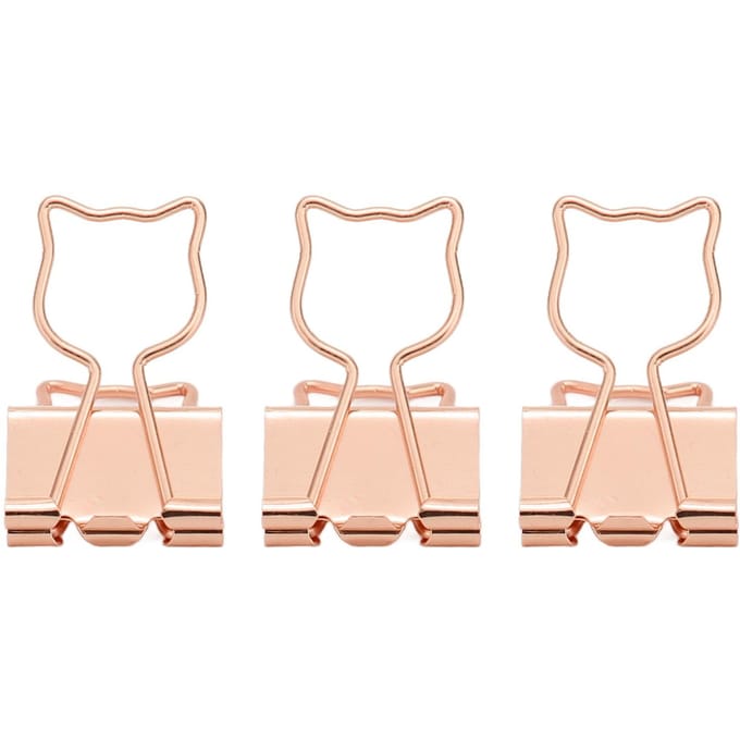 100 stuks Binderclips Katvorm Metaal IJzer Hol Compact Draagbaar Leuke Binderclips voor Documenten rosé gouden kleur