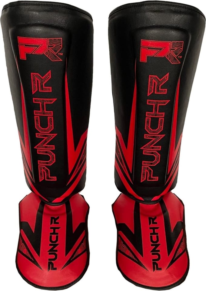 PunchR™ Electric Muay Thai Kickboks Scheenbeschermers Zwart Rood - L