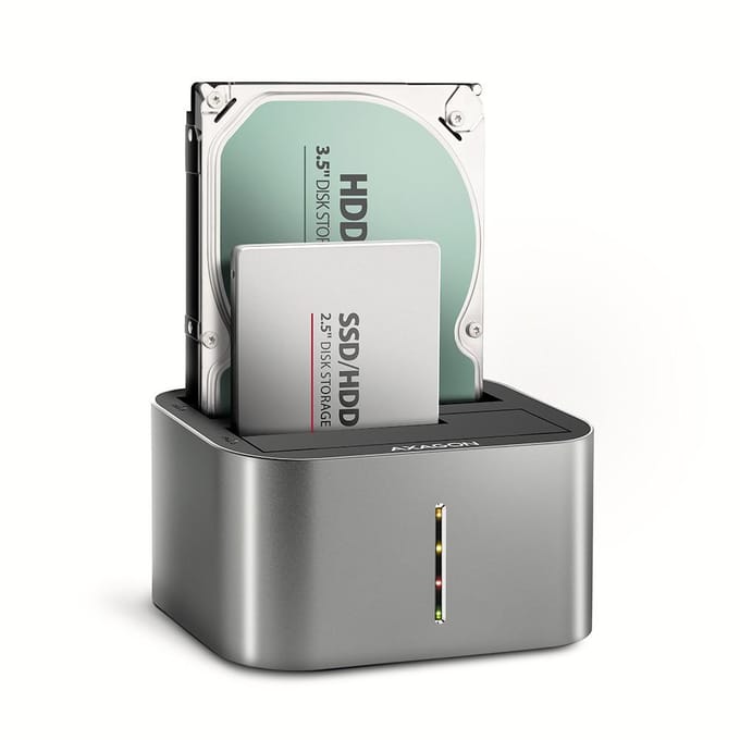 AXAGON ADSA-DC USB3.2 Gen1-2X SATA 6G Clone DUAL HDD Dock Station ASMedia