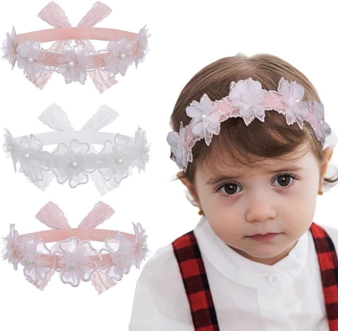 Set van 3 Bloemen Haarbanden voor Meisjes - Verjaardag Haaraccessoires voor Baby's en Kinderen
