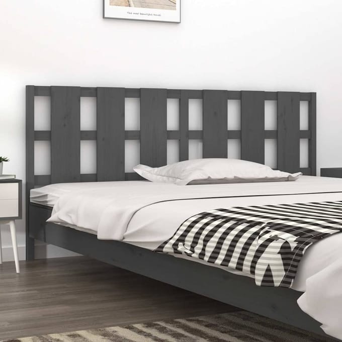 vidaXL - Hoofdbord - 205,5x4x100 - cm - massief - grenenhout - grijs