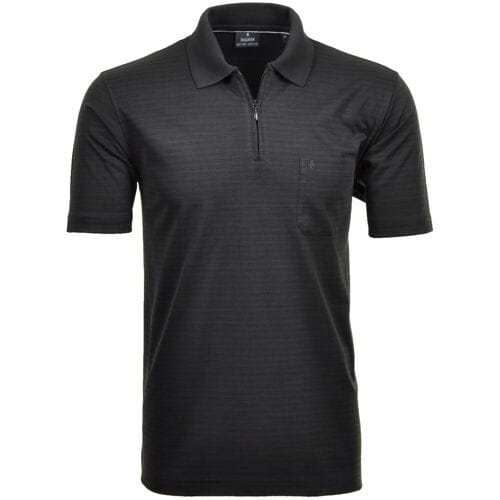 Ragman Polo Softknit Fine Duo Line Zip Collar Antraciet / male