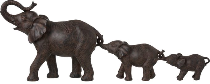 J-Line figuur Olifantenrij 3 - polyresin - bruin