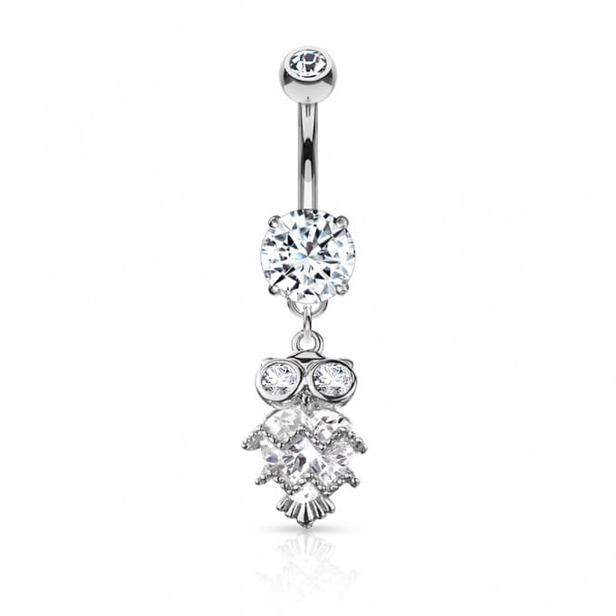 Navelpiercing glitter uiltje hanger - zilver - LMPiercings