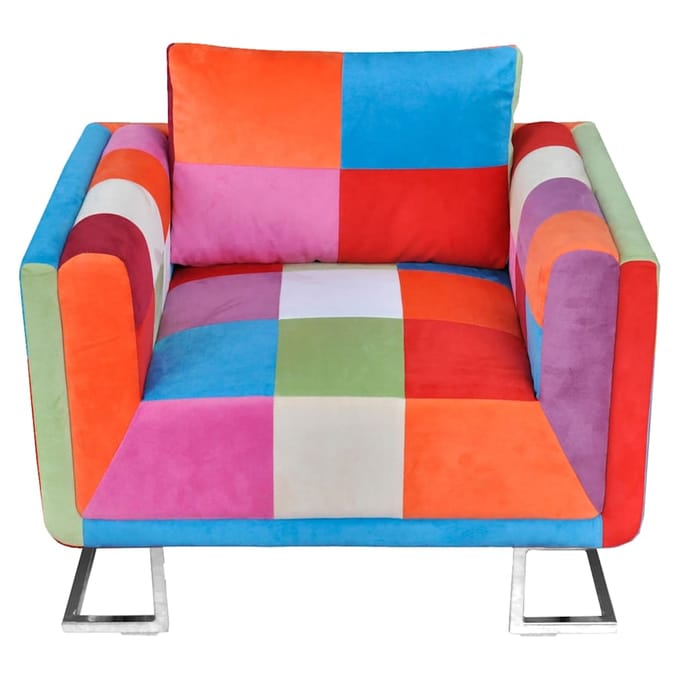 vidaXL Fauteuil met patchwork ontwerp en verchroomde poten kubus stof