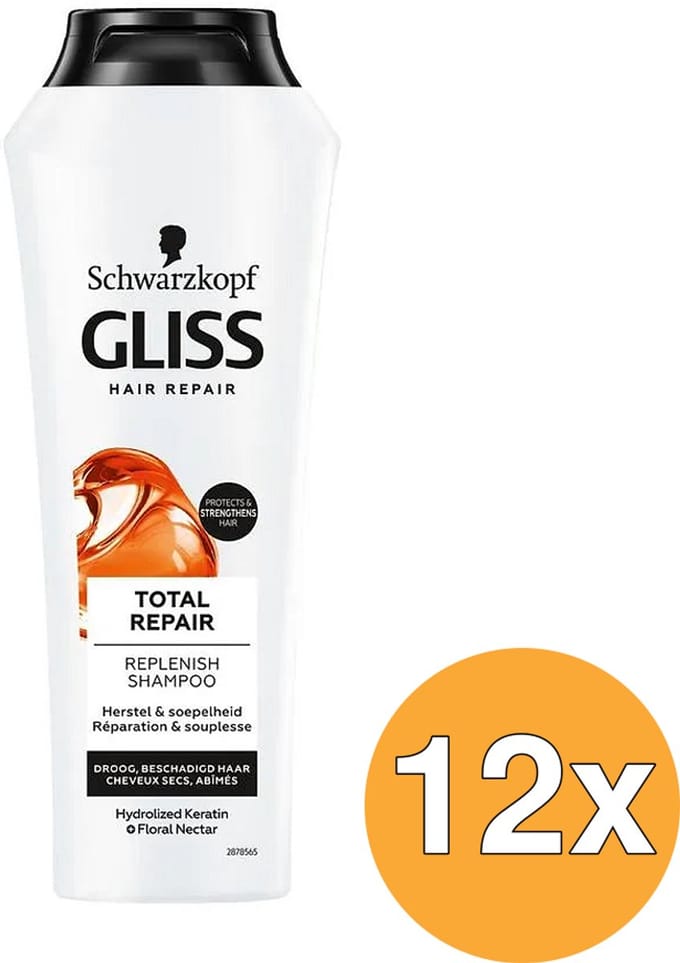 12x Gliss Kur Shampoo Total Repair (250 ml)