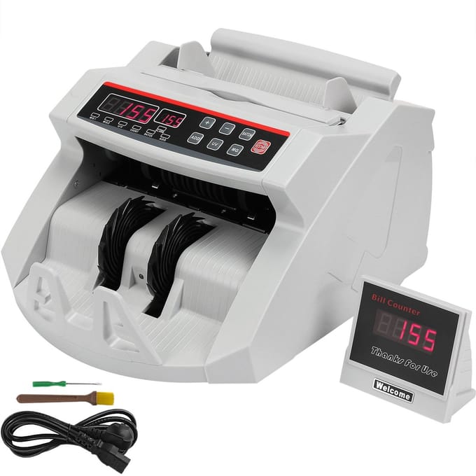 Geldtelmachine - Geld teller - Biljettelmachine - Valsgelddetector - Biljetten teller - Met extern display - 26 x 23.5 x 17 cm - 7 kg