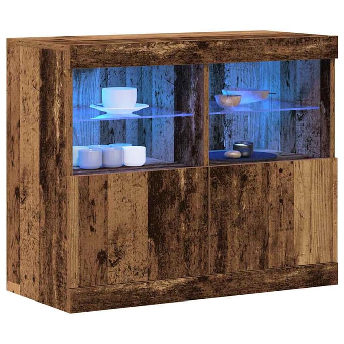 vidaXL - LED - Dressoir - Bruin - 81 - x - 37 - x - 66,5 - cm - Bewerkt - hout