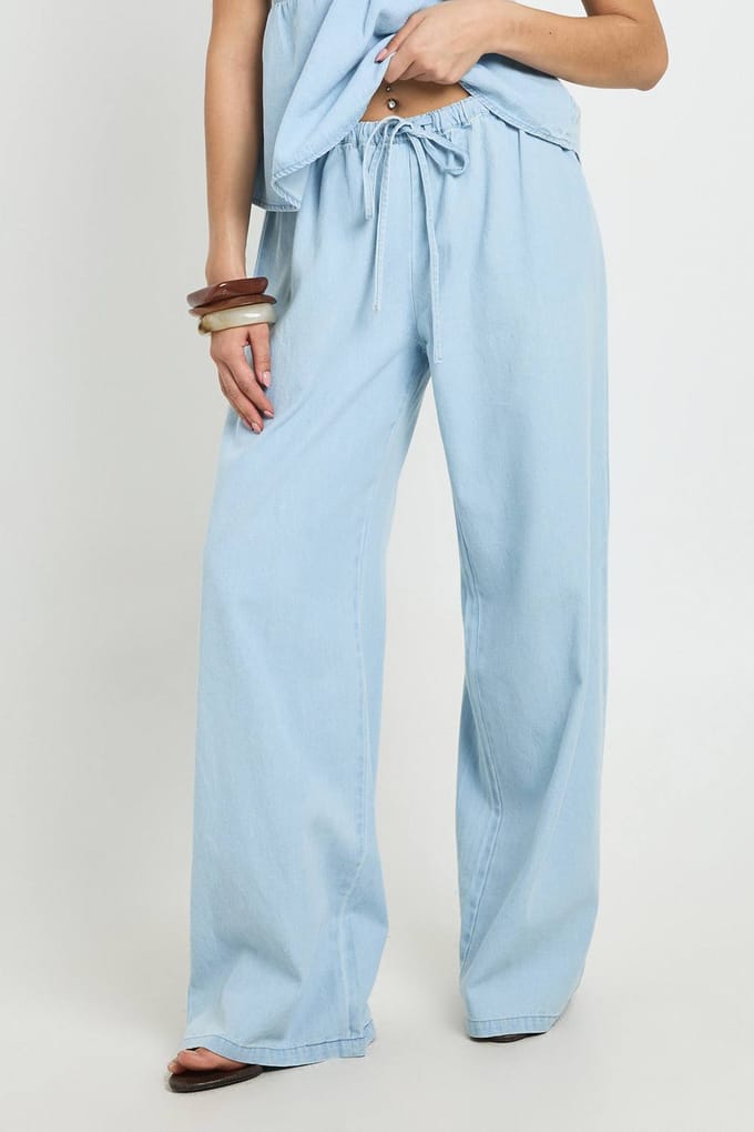 boohoo Dames Chambray Wijde Slouchy Broek | Licht Gebleekt | Maat: 36