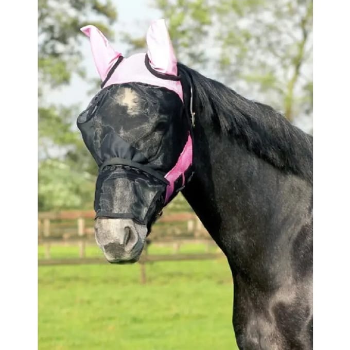 QHP Vliegenmasker Met Afneembare Neusflap Roze - Mini Shetlanderlander