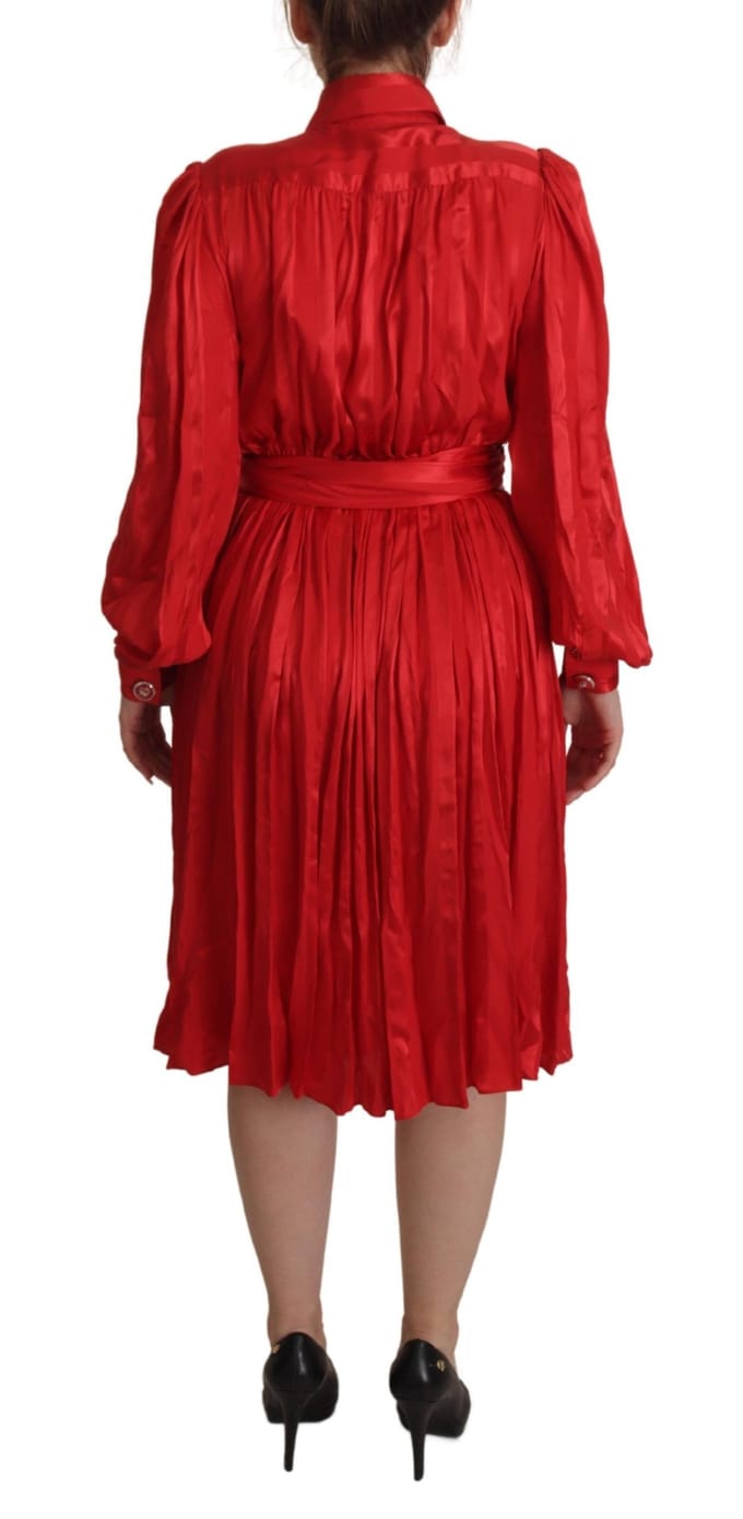 Dolce Gabbana Rode Zijden Midi Jurk