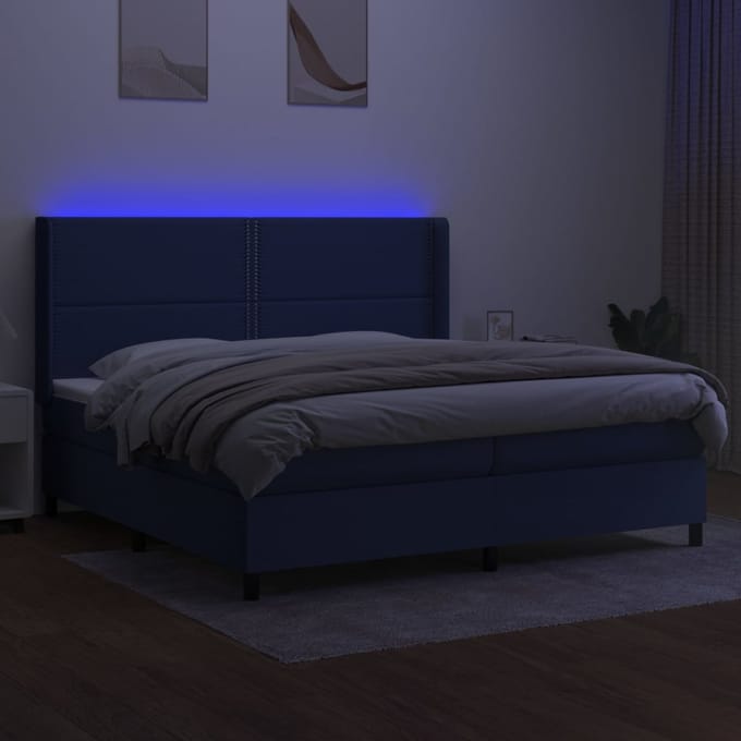 vidaXL - Boxspring - met - matras - en - LED - stof - blauw - 200x200 - cm