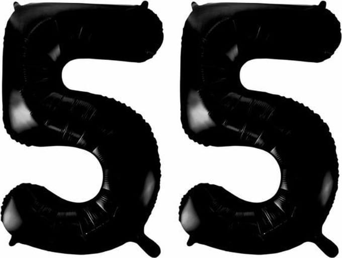 Folieballon 55 jaar zwart 41cm