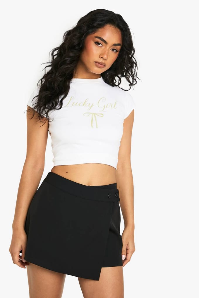 boohoo Dames Woven Button Wrap Skort | Black | Maat: 12