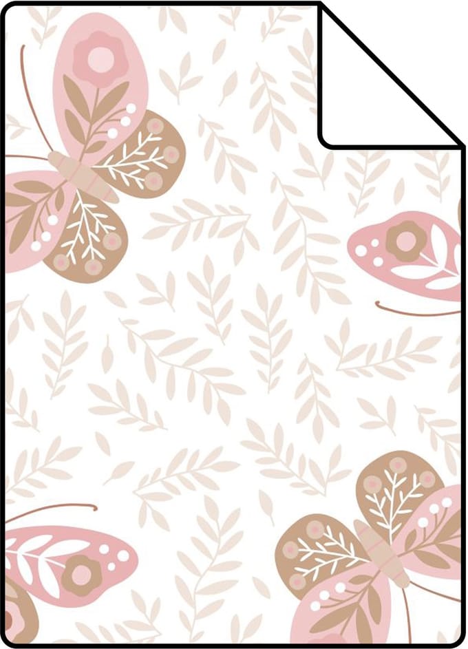 Proefstaal ESTAhome behang vlinders wit, bruin en roze - 26.5 x 21 cm - 131890-S