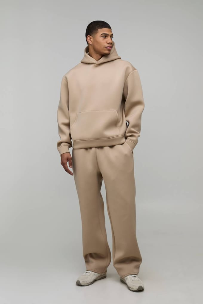 Oversized Boxy Bonded Scuba Hooded Trainingspak | Taupe | Size Medium