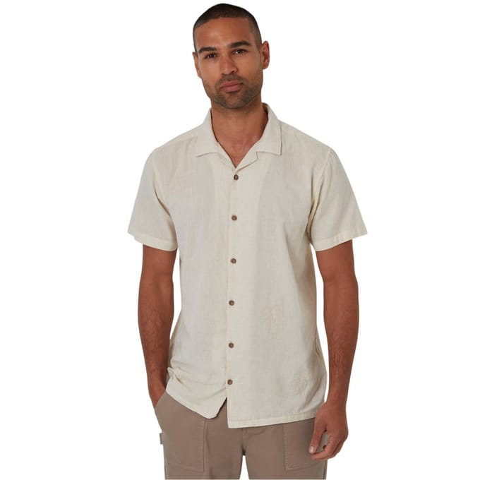 Threadbare Mannelijk Geborduurd Korte Mouwen Shirt (Natuurlijk)