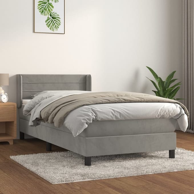 vidaXL - Boxspring - met - matras - fluweel - lichtgrijs - 100x200 - cm
