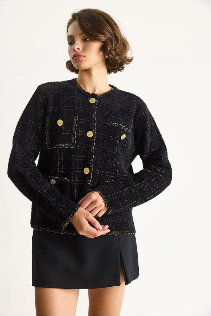 Geweven Jacquard Knopen Cardigan