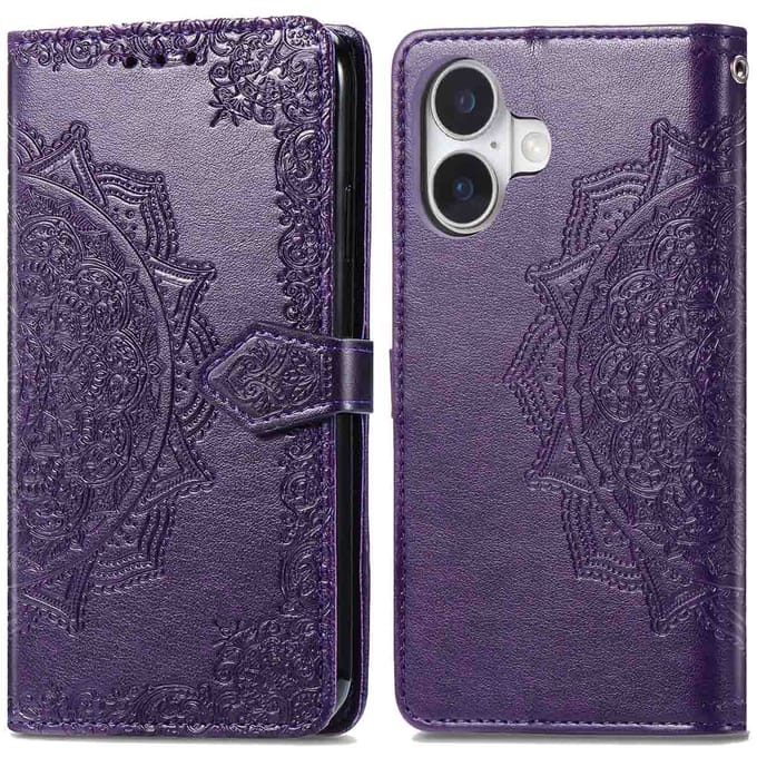 imoshion Hoesje - Geschikt voor Apple iPhone 16 - Mandala Bookcase - Paars
