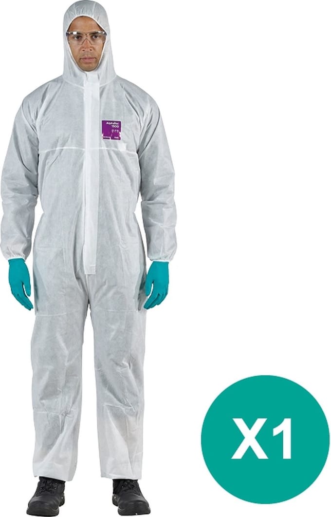 AlphaTec® 1500/138 - Chemische bescherming, Waterdichte overall, Doe-het-zelf, Bouw, S, Wit