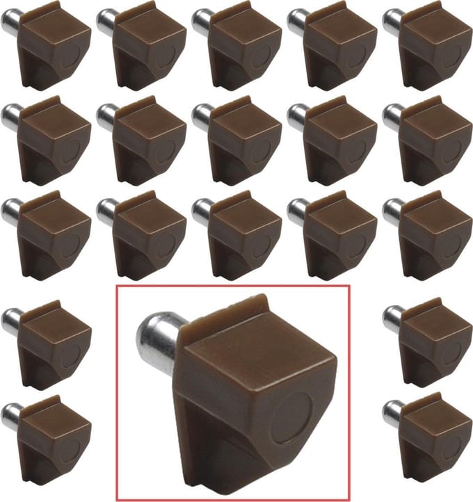 Kastplankdrager Ø5mm – Metaal Stift + Kunststof Steun – Bruin – 20 stuk