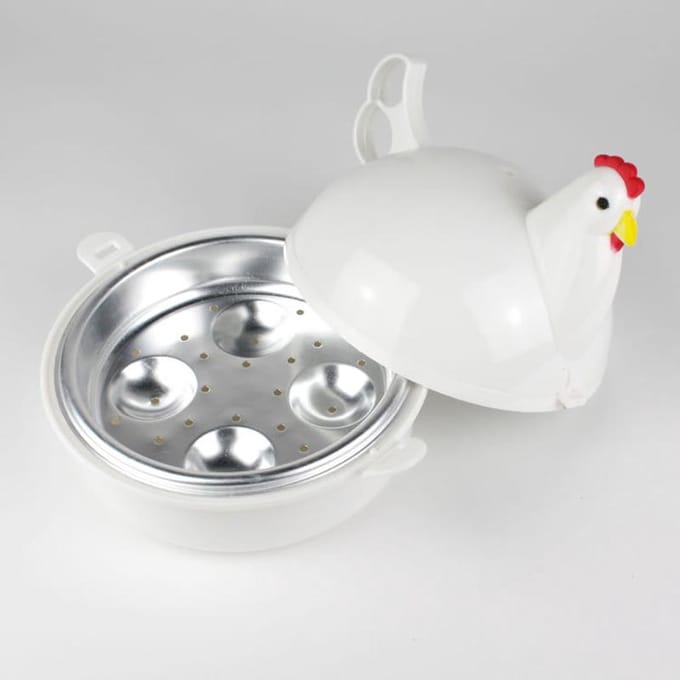 Kipvormige eierkoker Stomer 4 eieren Magnetron Eierkoker Kookgereedschap Keukenaccessoires wit