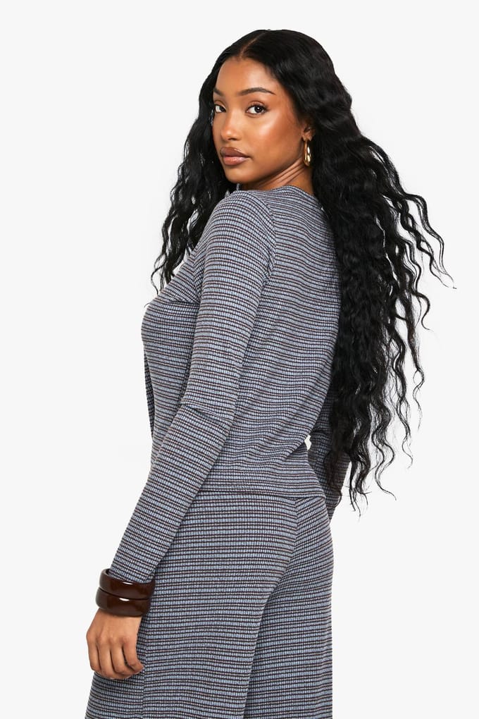boohoo Dames Gestreepte jersey top met knoopdetails | Chocolate | Maat: 8