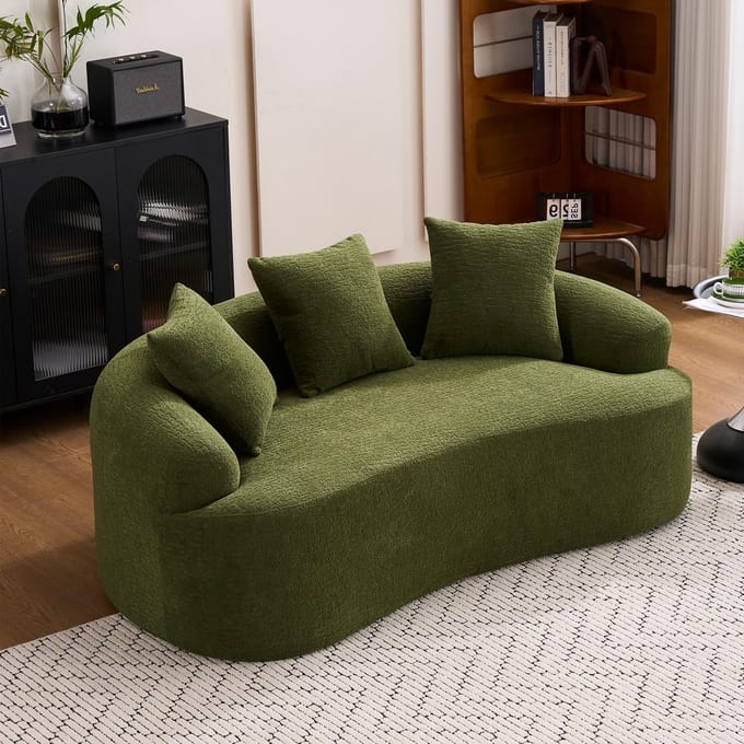 MODFU Tweezitsbank - Diepe Zitting - Gebogen Vorm - Voor Compacte Ruimtes - Chenille - Groen
