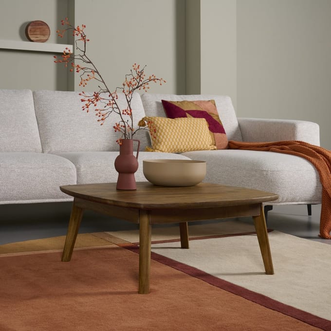 Salontafel Bodo - Mangohout - Bruin - 80x35x80 cm (BxHxD) - Vierkant