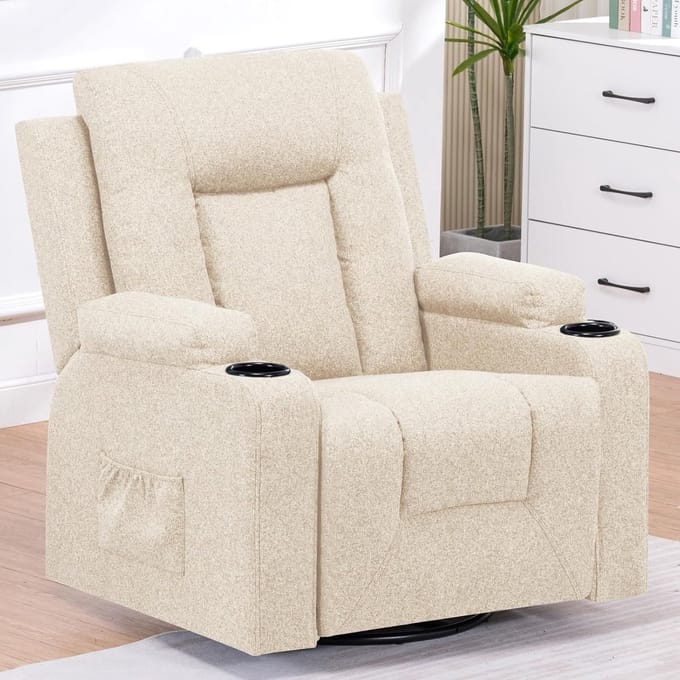 COMHOMA - Stoffen Relaxstoel - Met Verstelbare Rugleuning en 360° Draaibaar - Beige