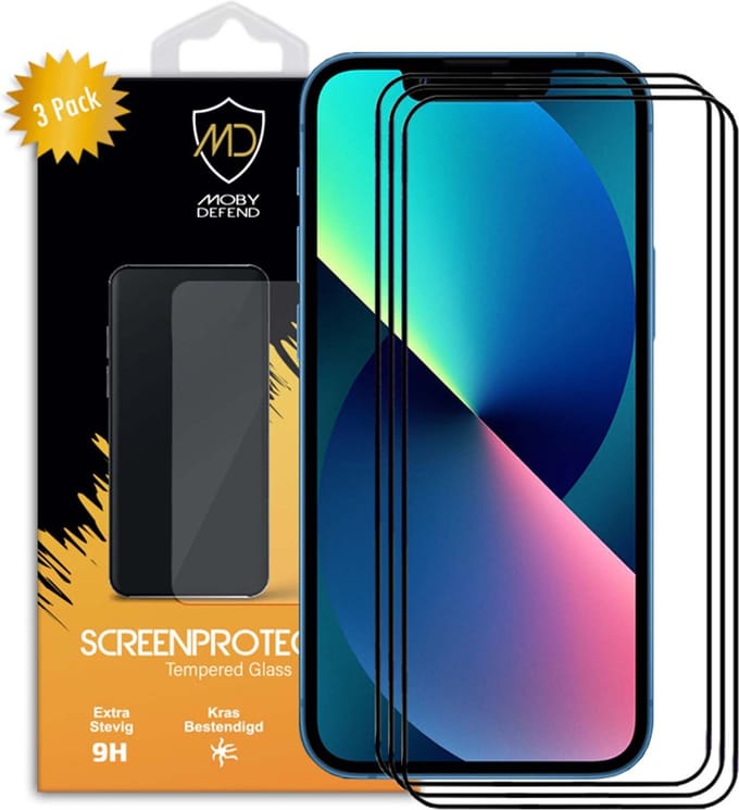 3-Pack MobyDefend Screenprotectors - Geschikt voor iPhone 13 Mini - Screensavers Met Zwarte Randen - Gehard Glas