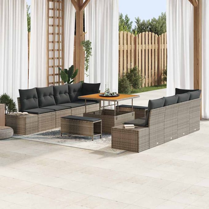 vidaXL - Tuinbank - Set - 11 - st - Grijs - poly - rattan