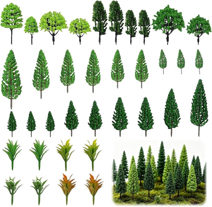 Miniatuur Bomen Set van 36 Stuks voor Modelbouw, Spoorwegaccessoires en Landschapsontwerp (3-7,5 cm)
