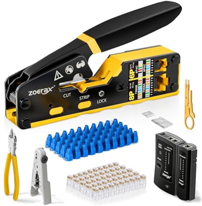 Ethernet Krimpgereedschap Kit RJ45 met Kabel Tester en 50 Cat 6 Connectors