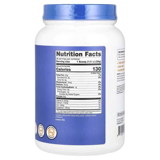 Nutricost, wei-eiwitisolaat, ongezoet, 2 lb (907 gram)