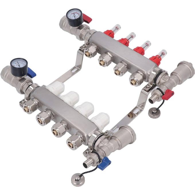 Vloerverwarming verdeler 4 groepen G1 Roestvrij Staal 304 Warmteverdeler set met Zichtbare Instelbare Flowmeter gray